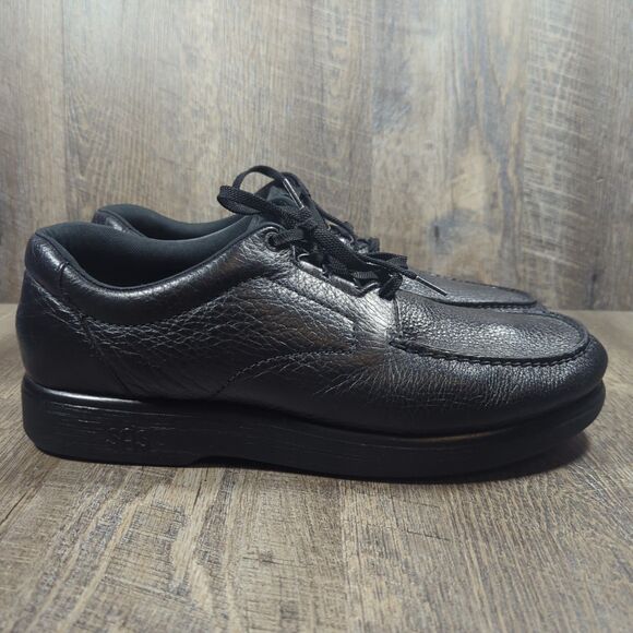 SAS Bout Time Lace Up Loafer Black Leather Mens 14 M Shoes Moc Toe USA Made - Picture 2 of 13